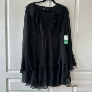 Simons Sheer chiffon ruffles mini-dress | X-LARGE | Black